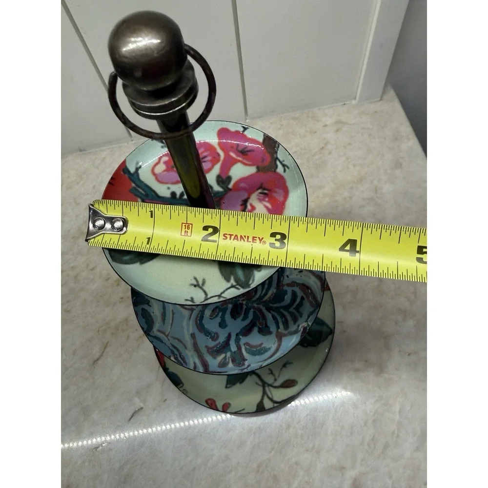 3-Tiered Metal Jewelry Tray Floral Jewerly Trinket Dish Cottagecore Boho